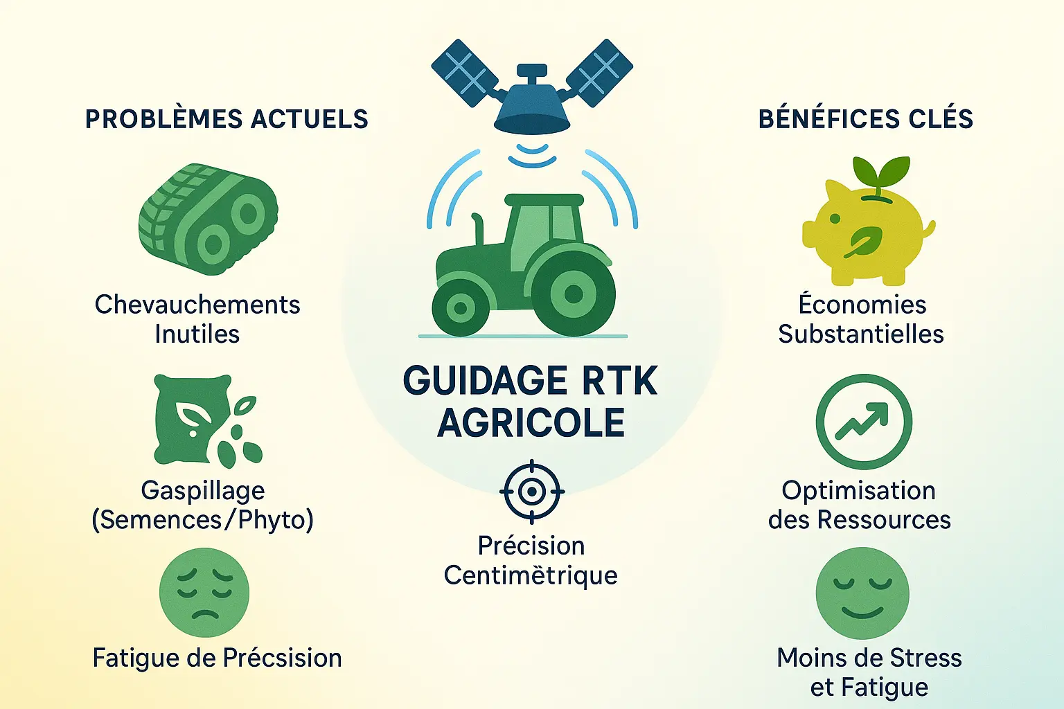 Schéma de fonctionnement du guidage RTK agricole