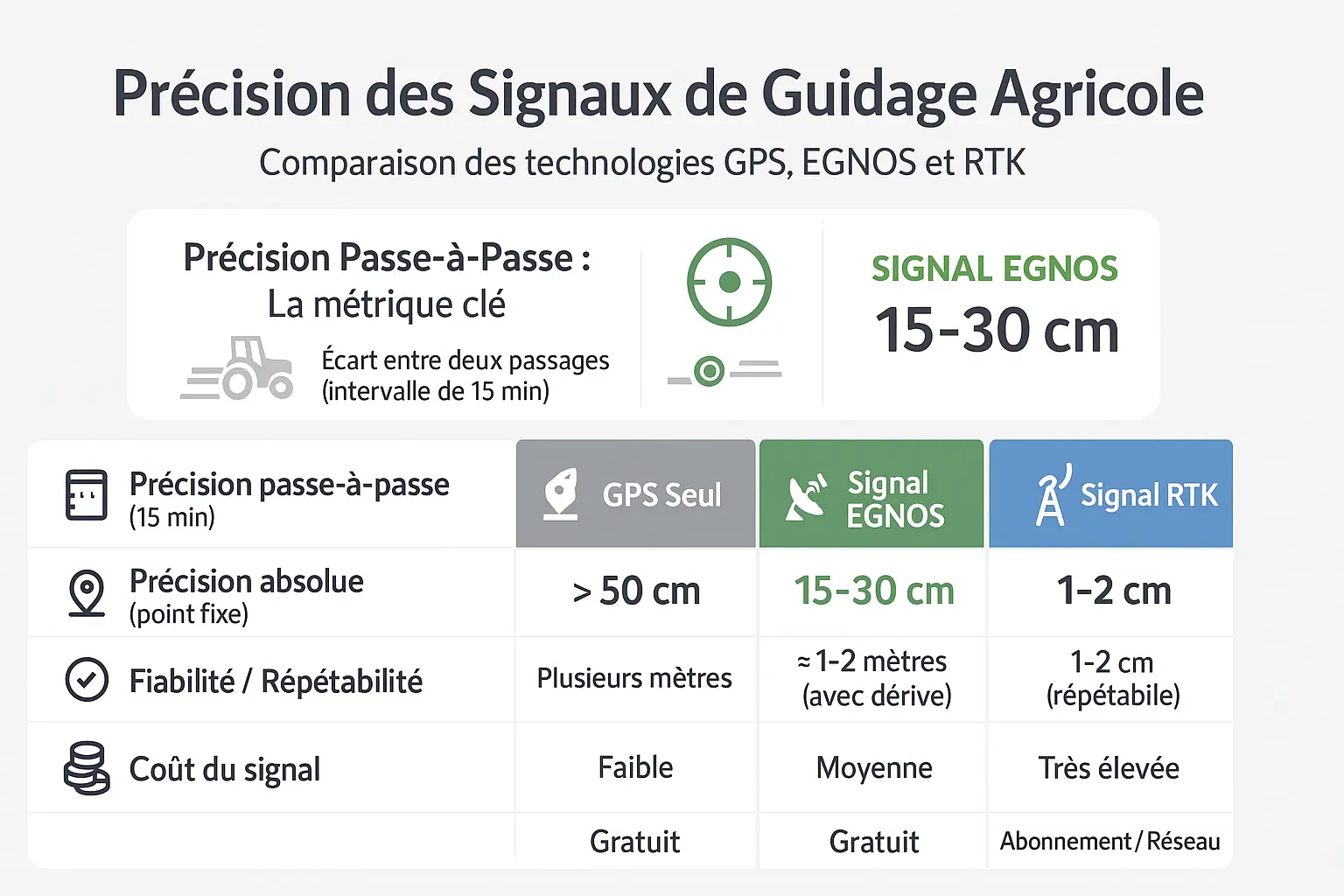 Comparaison précision des signaux de guidage agricole