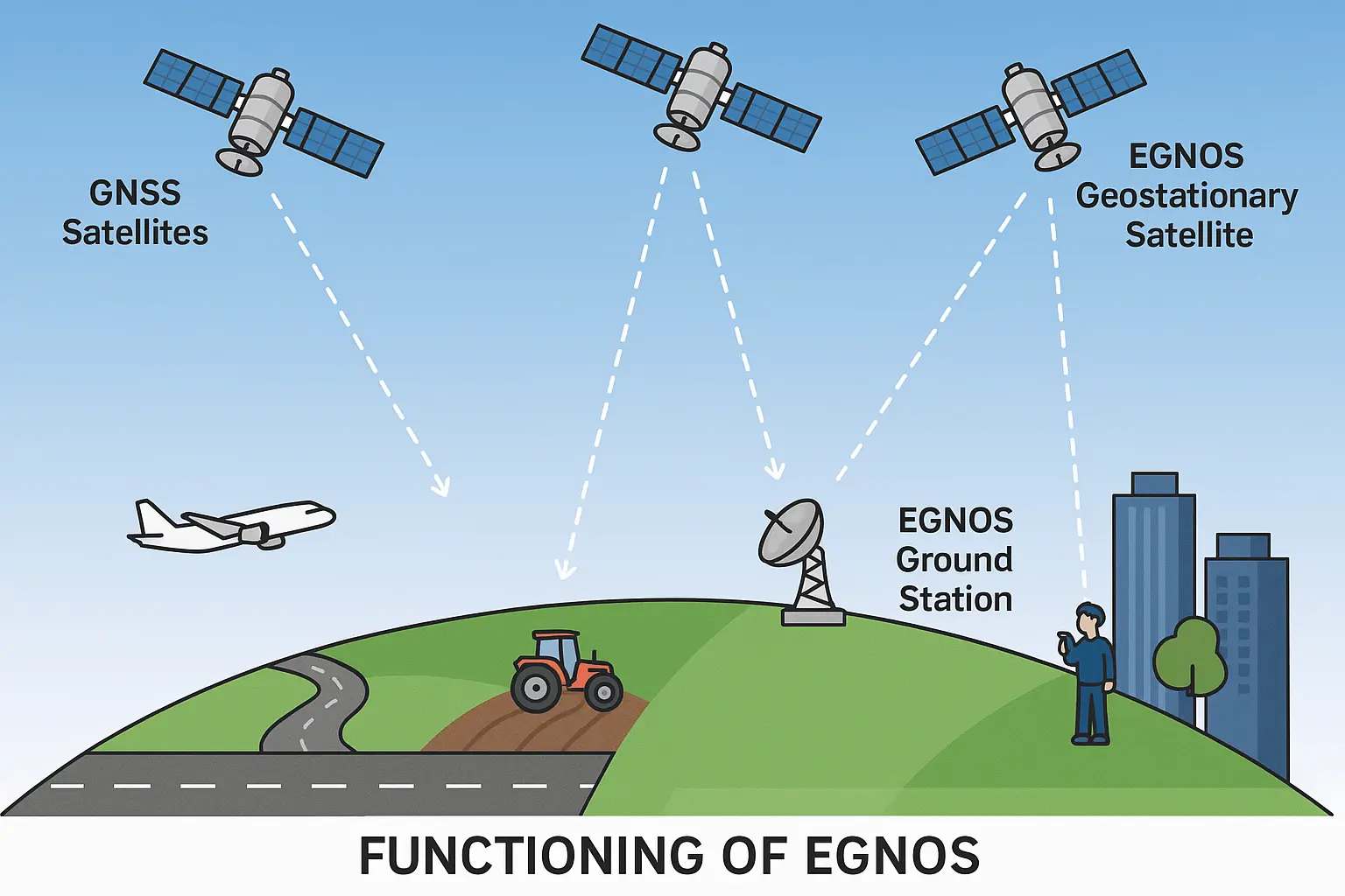 <strong>Schéma du fonctionnement d'EGNOS</strong>