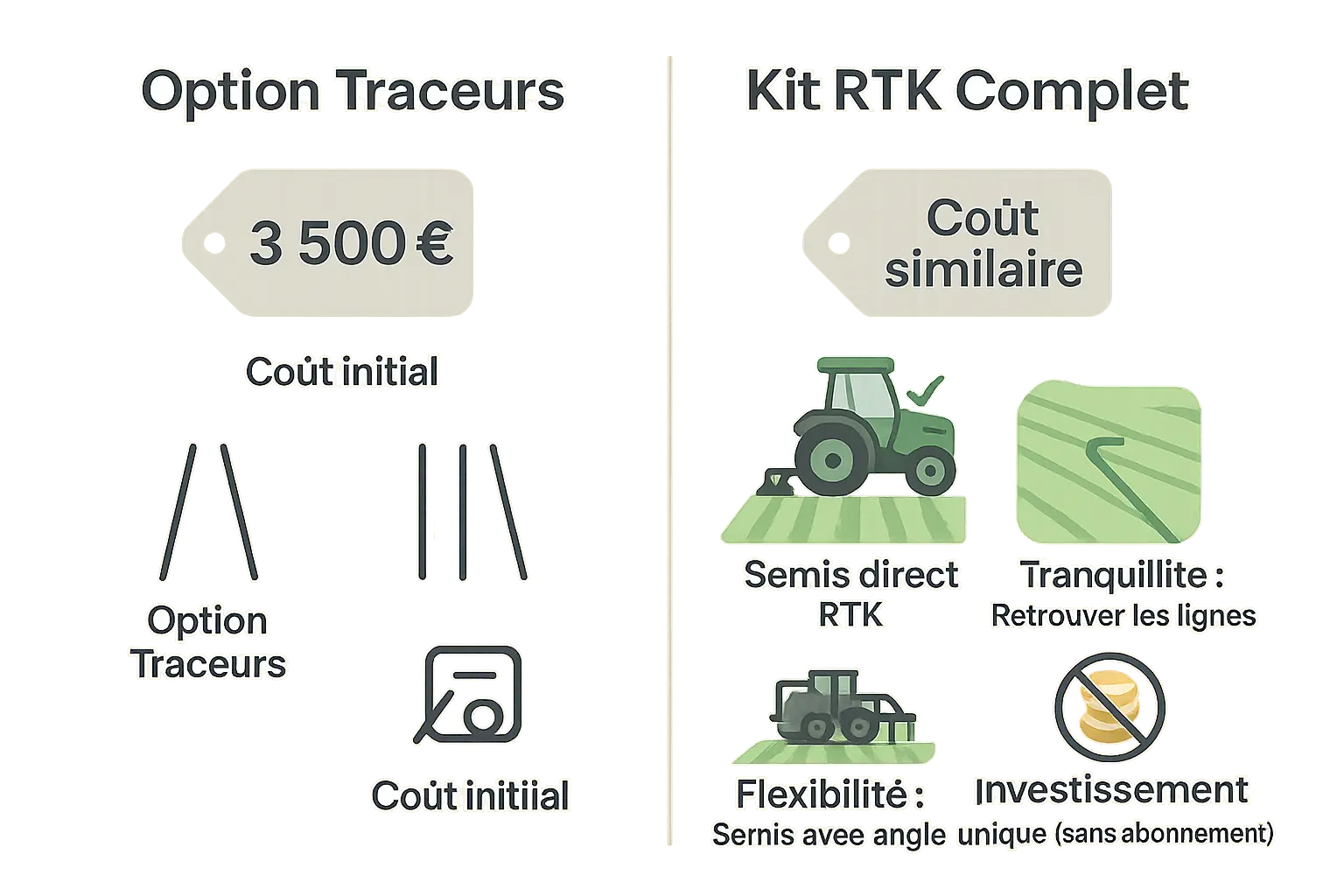 Comparaison entre traceurs traditionnels et guidage RTK