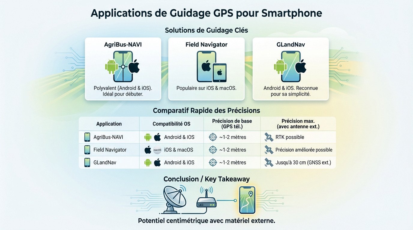 Agriculteur utilisant une application de guidage GPS sur smartphone dans un tracteur
