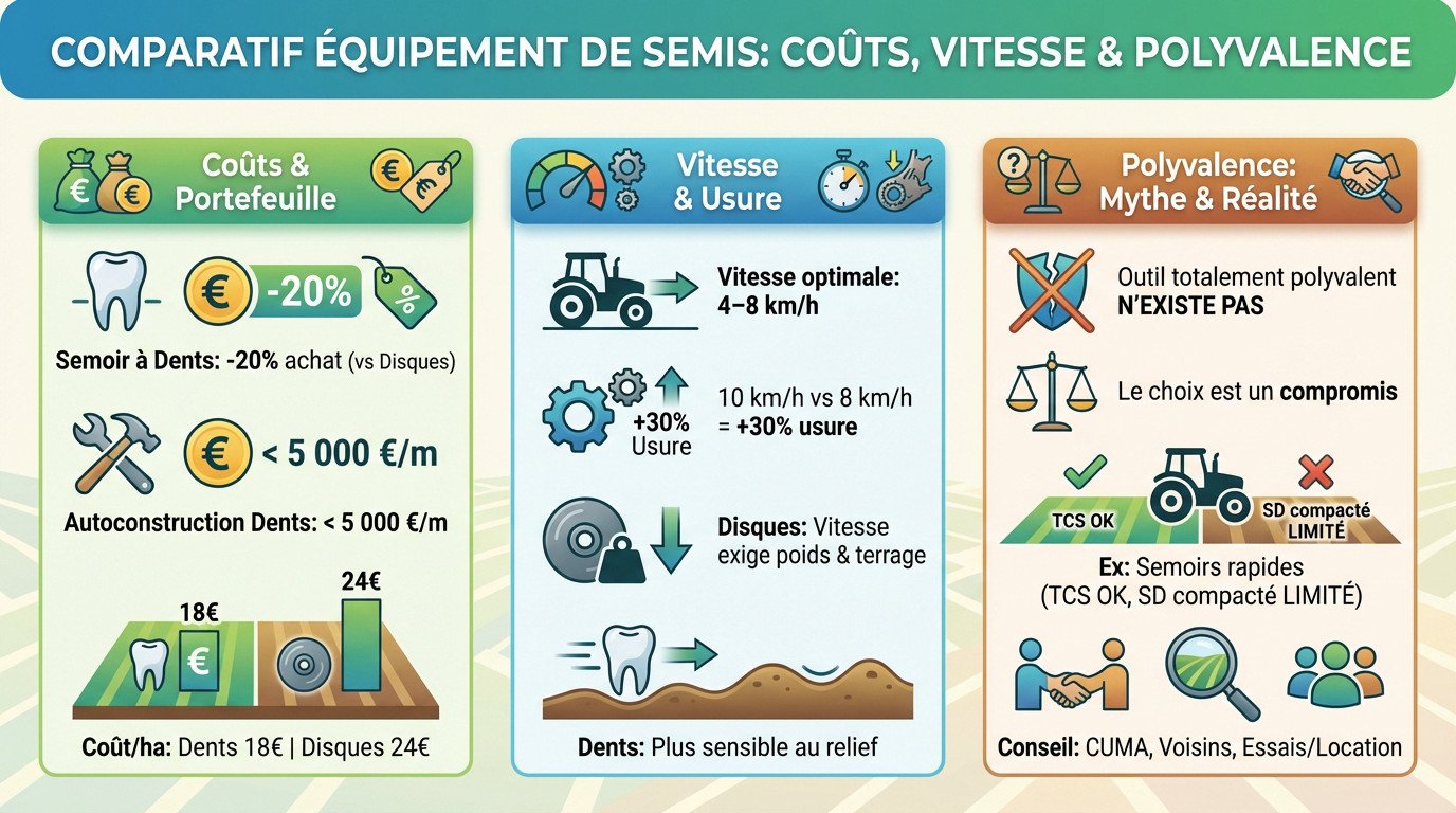 Comparatif des coûts et de la vitesse entre semoir à dents et à disques pour le semis direct