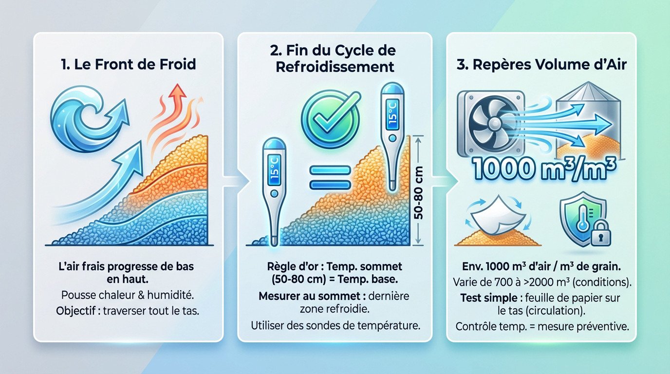 Contrôle de la température du grain avec une sonde pour valider la fin du cycle de ventilation