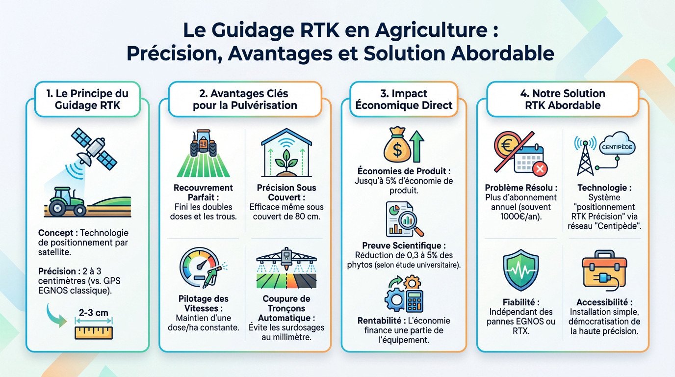 Tracteur agricole utilisant le guidage RTK pour une pulvérisation de précision dans une parcelle de colza