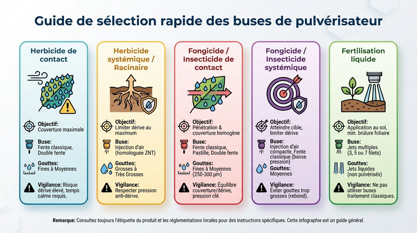 <strong>Tableau récapitulatif pour choisir sa buse de pulvérisateur</strong>