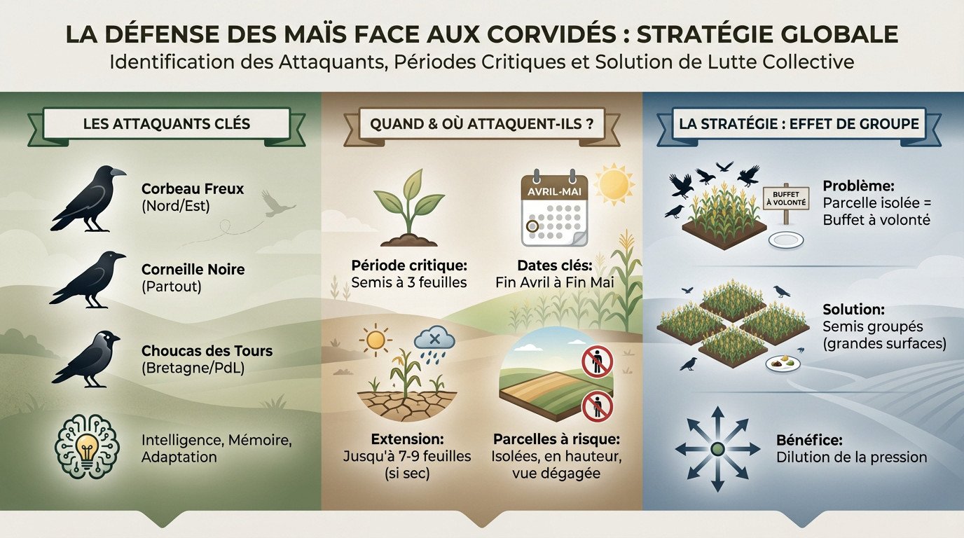 Stratégie de protection du maïs contre les corvidés : identification et lutte intégrée