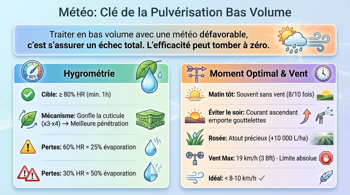 Agriculteur vérifiant les conditions météo avant une pulvérisation bas volume