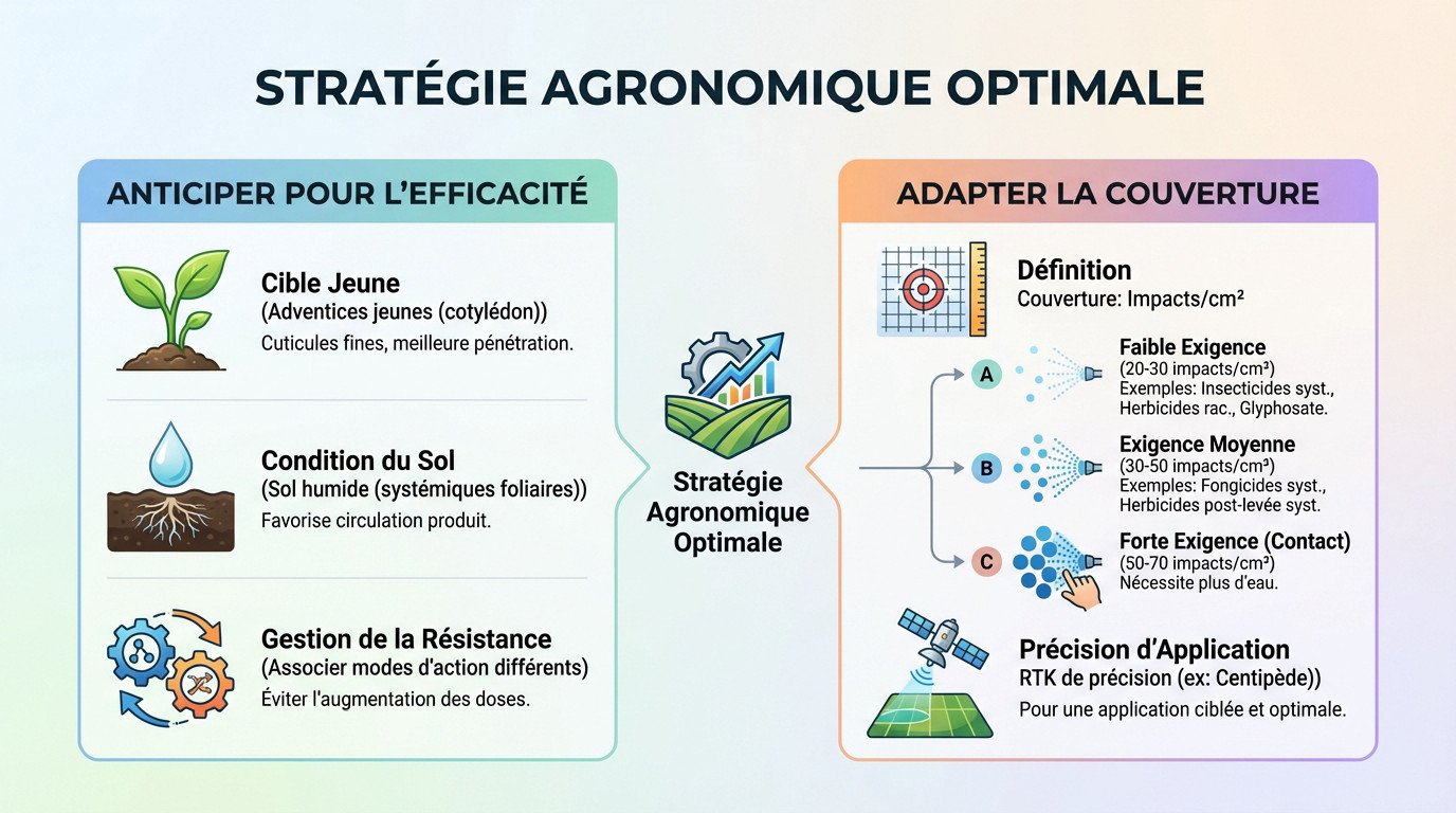 Schéma illustrant la stratégie agronomique optimale et les stades de la plante pour la pulvérisation