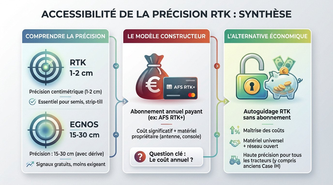 Comparaison des coûts entre autoguidage constructeur et solution RTK sans abonnement pour tracteur agricole