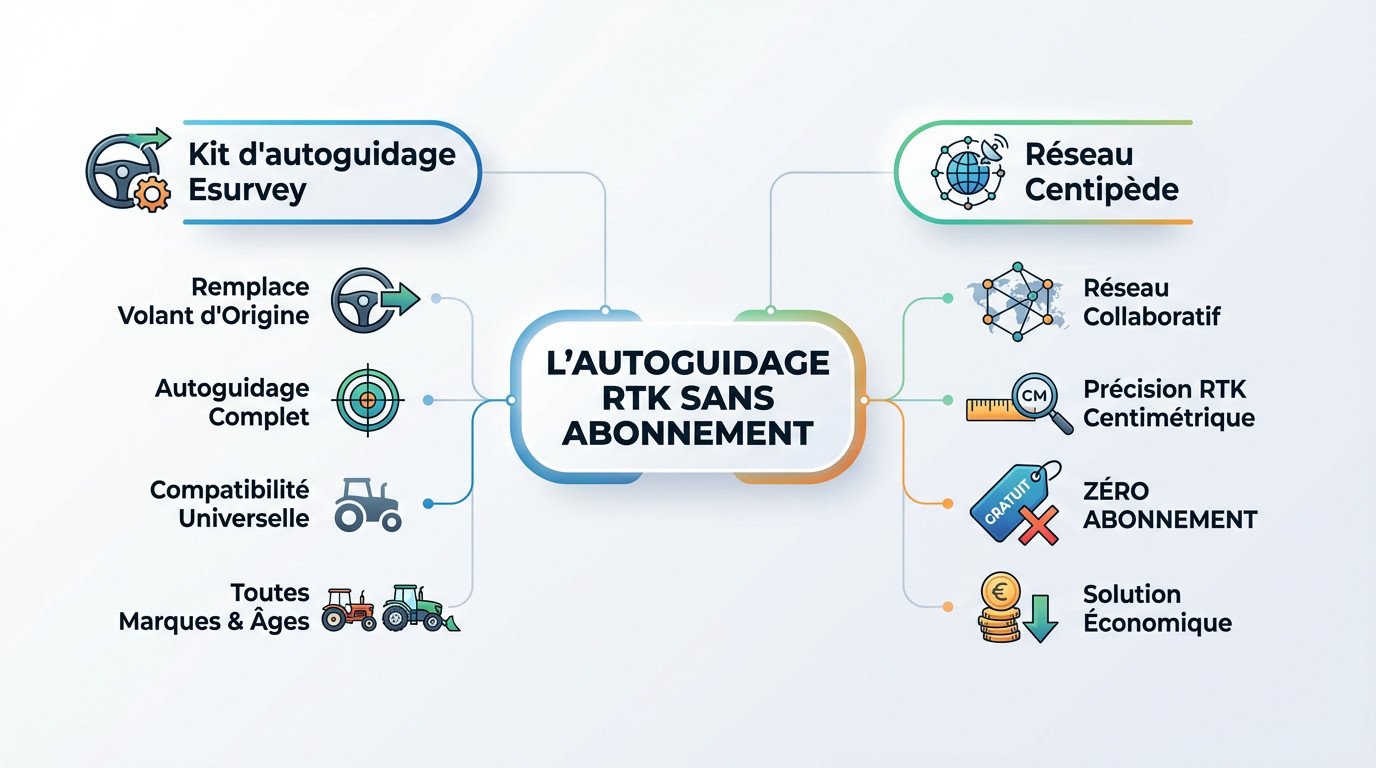 Kit autoguidage RTK eSurvey sans abonnement compatible tracteur Claas et Fendt