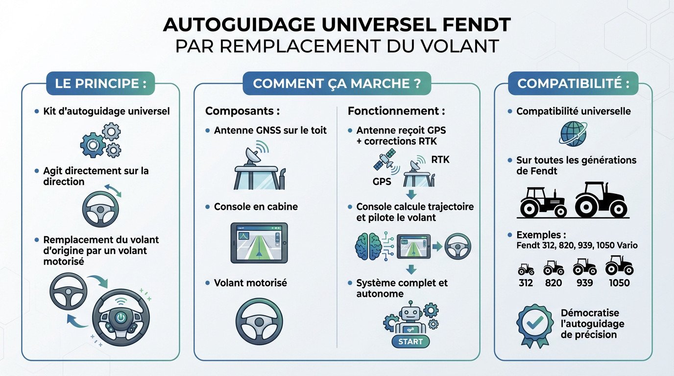 Installation d'un kit d'autoguidage universel avec volant motorisé sur un tracteur Fendt