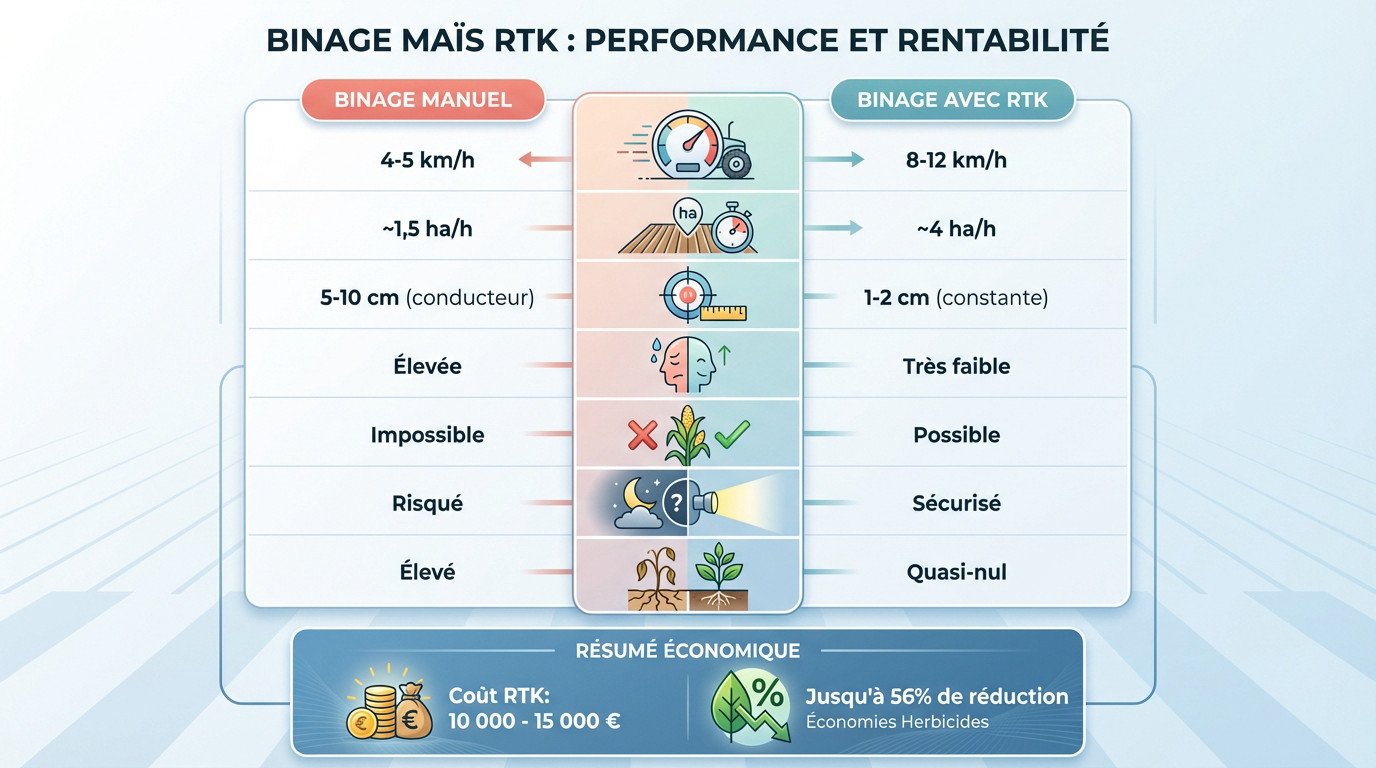 Comparaison rentabilité binage maïs avec et sans RTK
