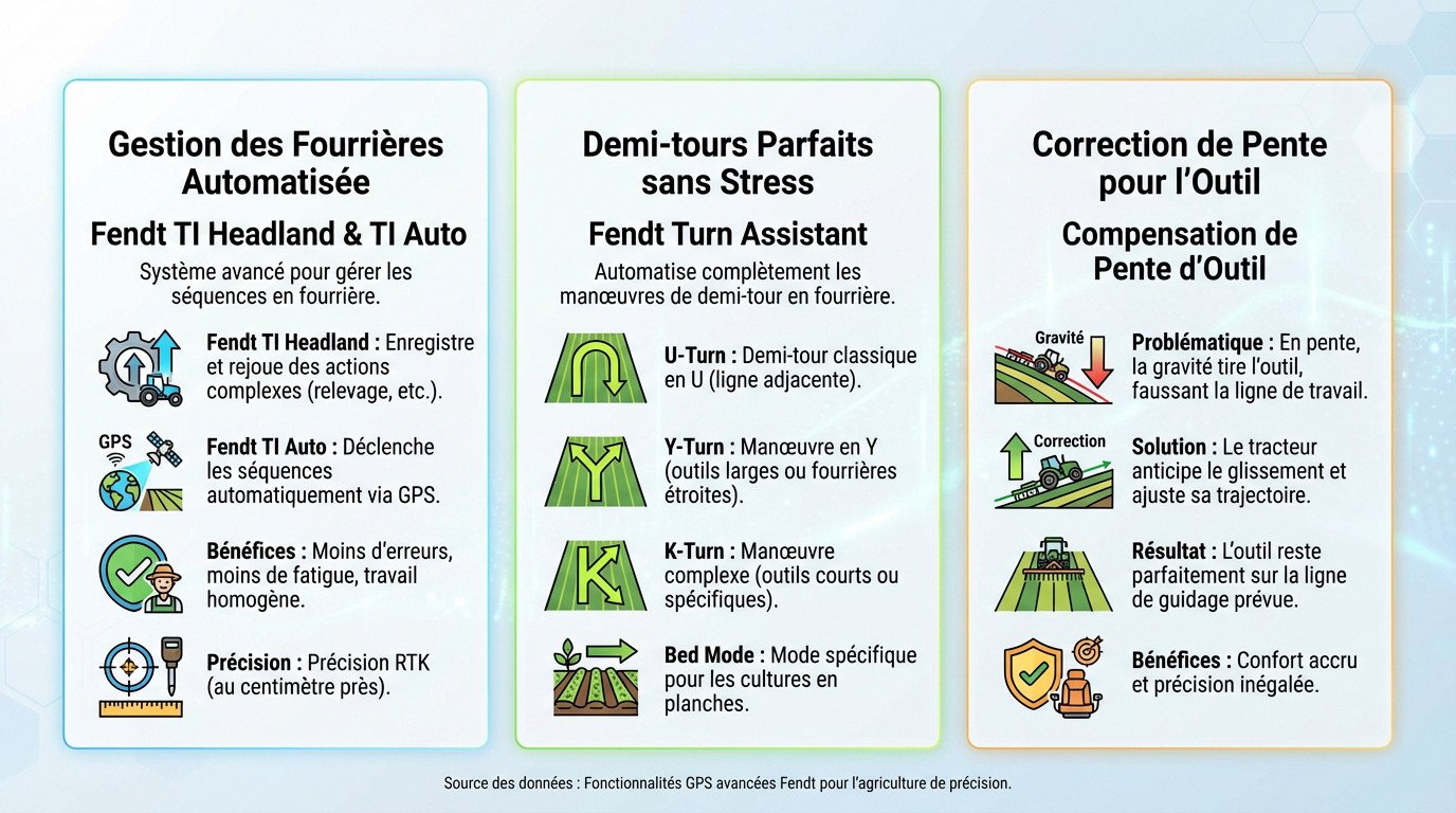 Tracteur Fendt utilisant les fonctions avancées de guidage GPS et la gestion automatique des fourrières en plein champ