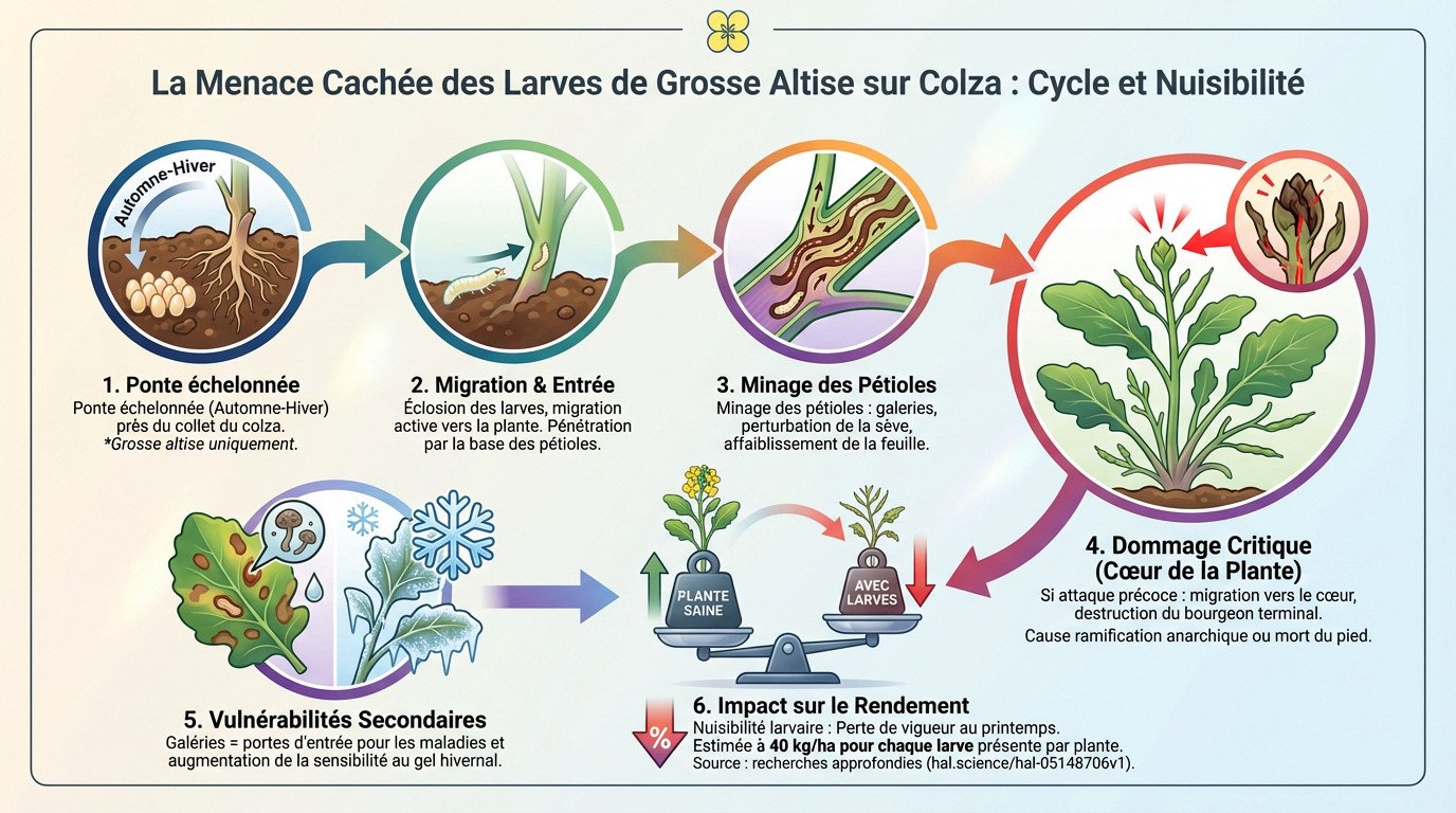 <strong>Cycle de développement de la larve de <strong>grosse altise</strong></strong>