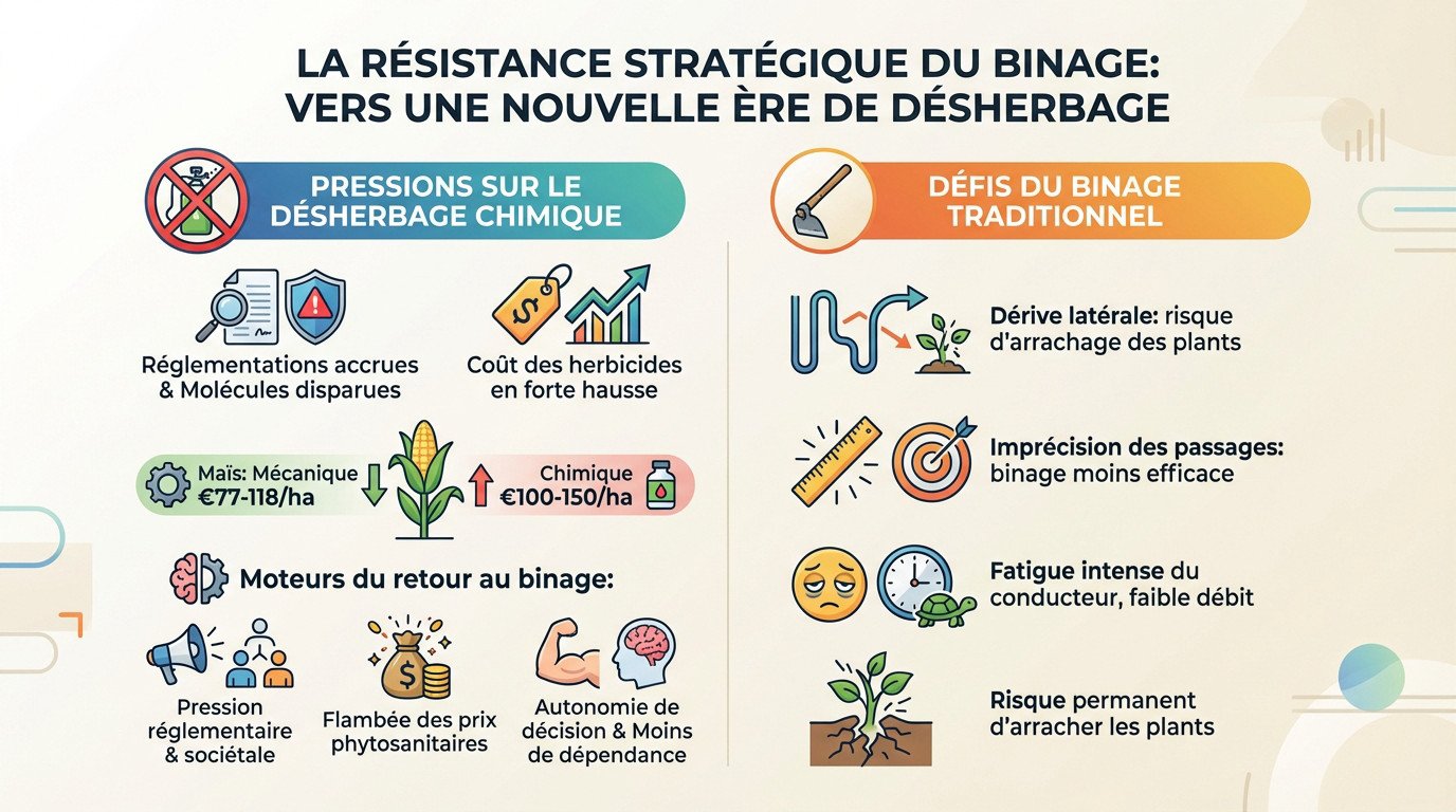 Agriculteur constatant les dégâts d'un binage sans guidage sur une culture de maïs