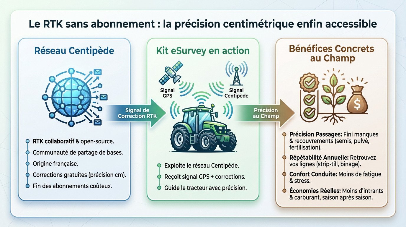 Tracteur Valtra équipé d'un système d'autoguidage RTK eSurvey pour une précision centimétrique au champ