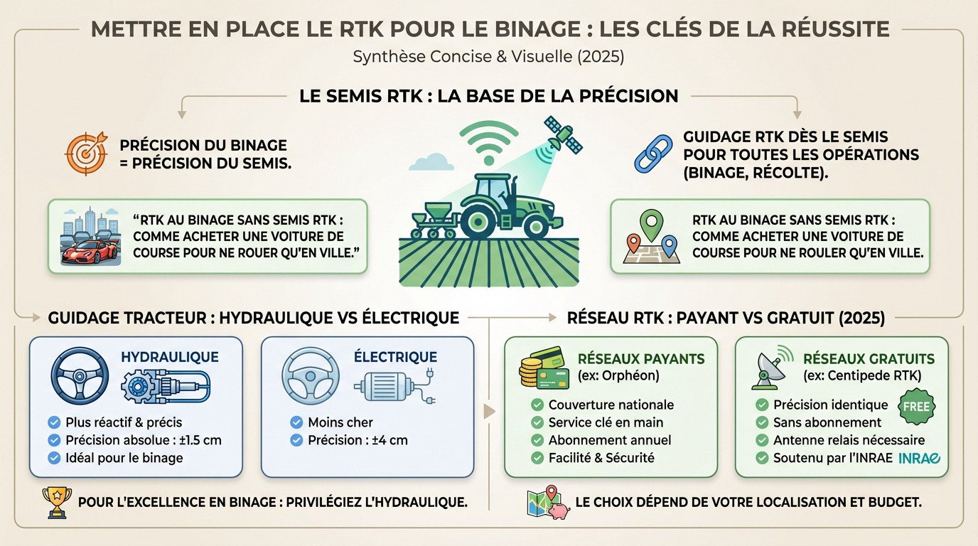 Agriculteur configurant son système de guidage RTK dans la cabine de son tracteur pour un binage de précision