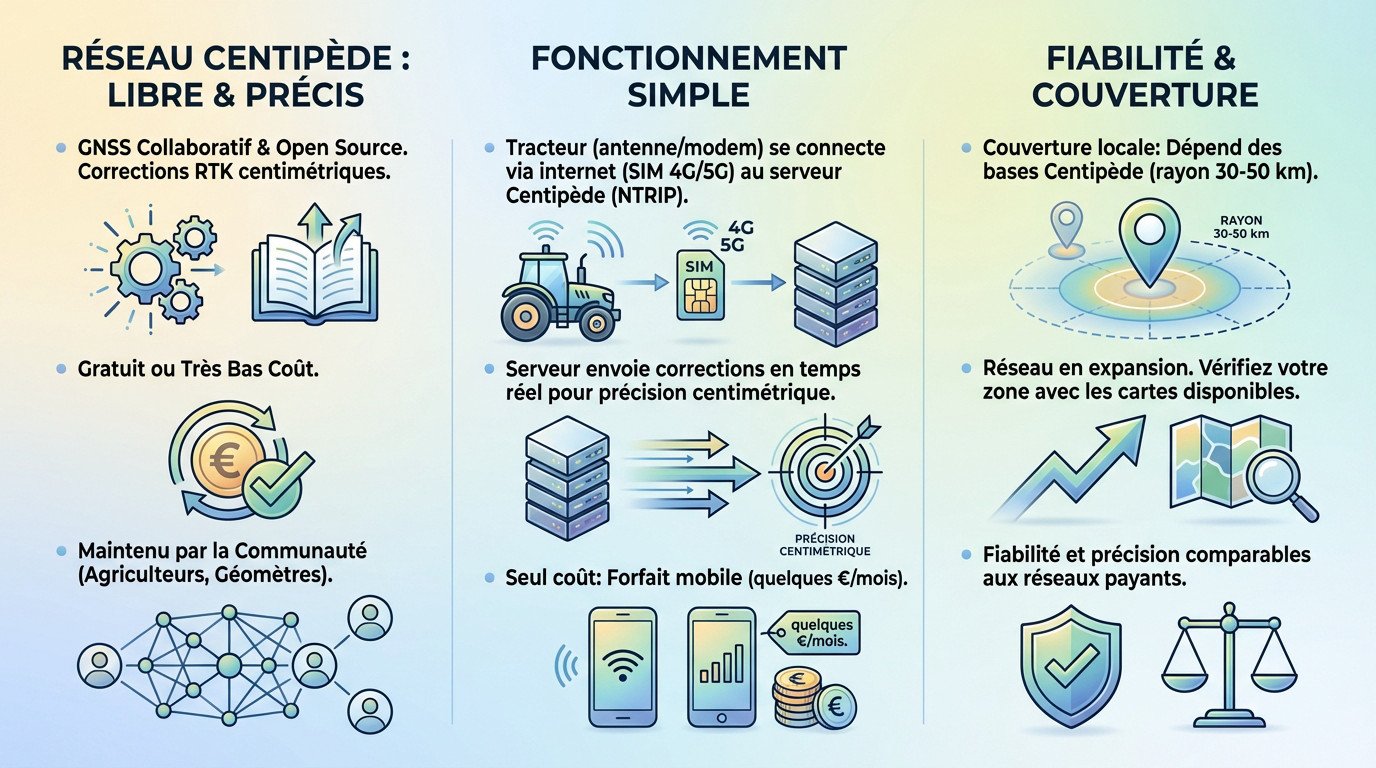 Carte de couverture du réseau collaboratif Centipède RTK en France