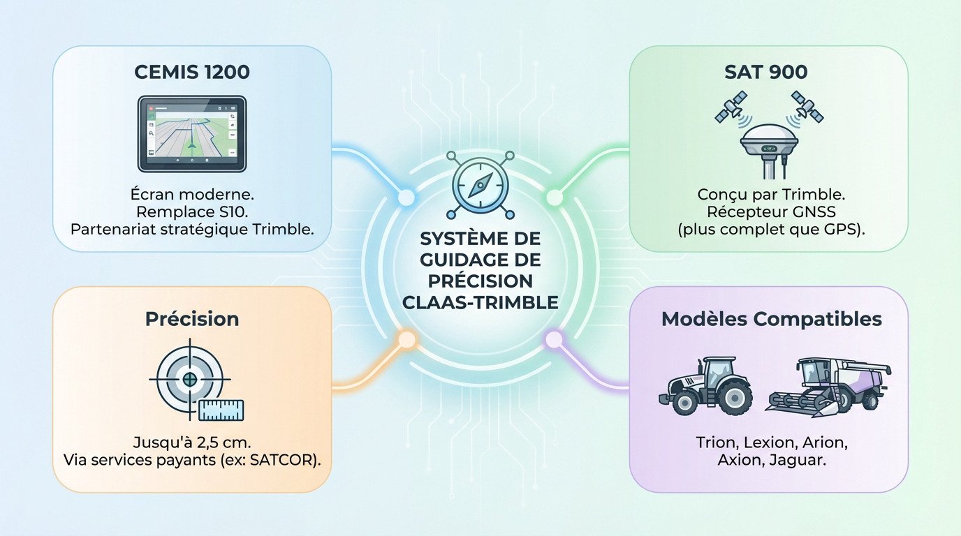 Système de guidage de précision Claas Trimble avec écran CEMIS 1200 en cabine de tracteur