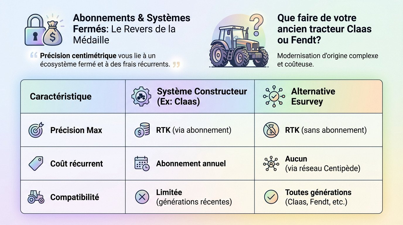 Comparaison entre le guidage constructeur Claas avec abonnement et la solution RTK eSurvey sans abonnement sur tracteur