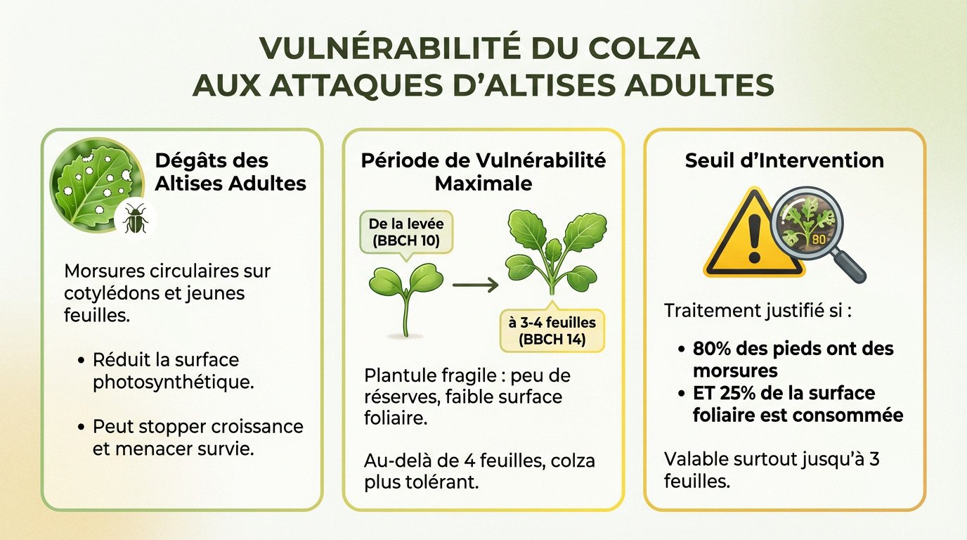 <strong>Morsures circulaires d'altises sur feuilles de colza</strong> : un risque majeur pour la photosynthèse