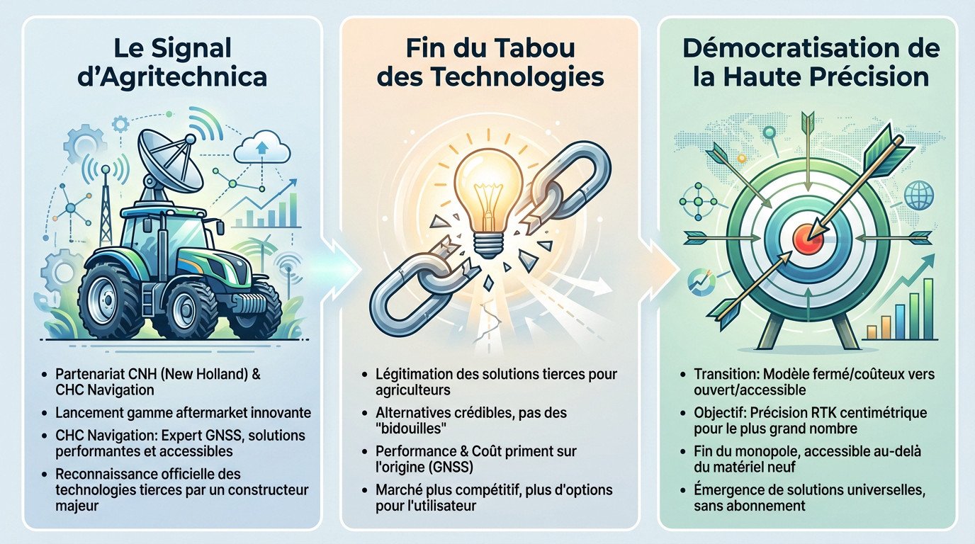 Partenariat technologique CNH et CHC Navigation présenté à Agritechnica pour l'autoguidage agricole