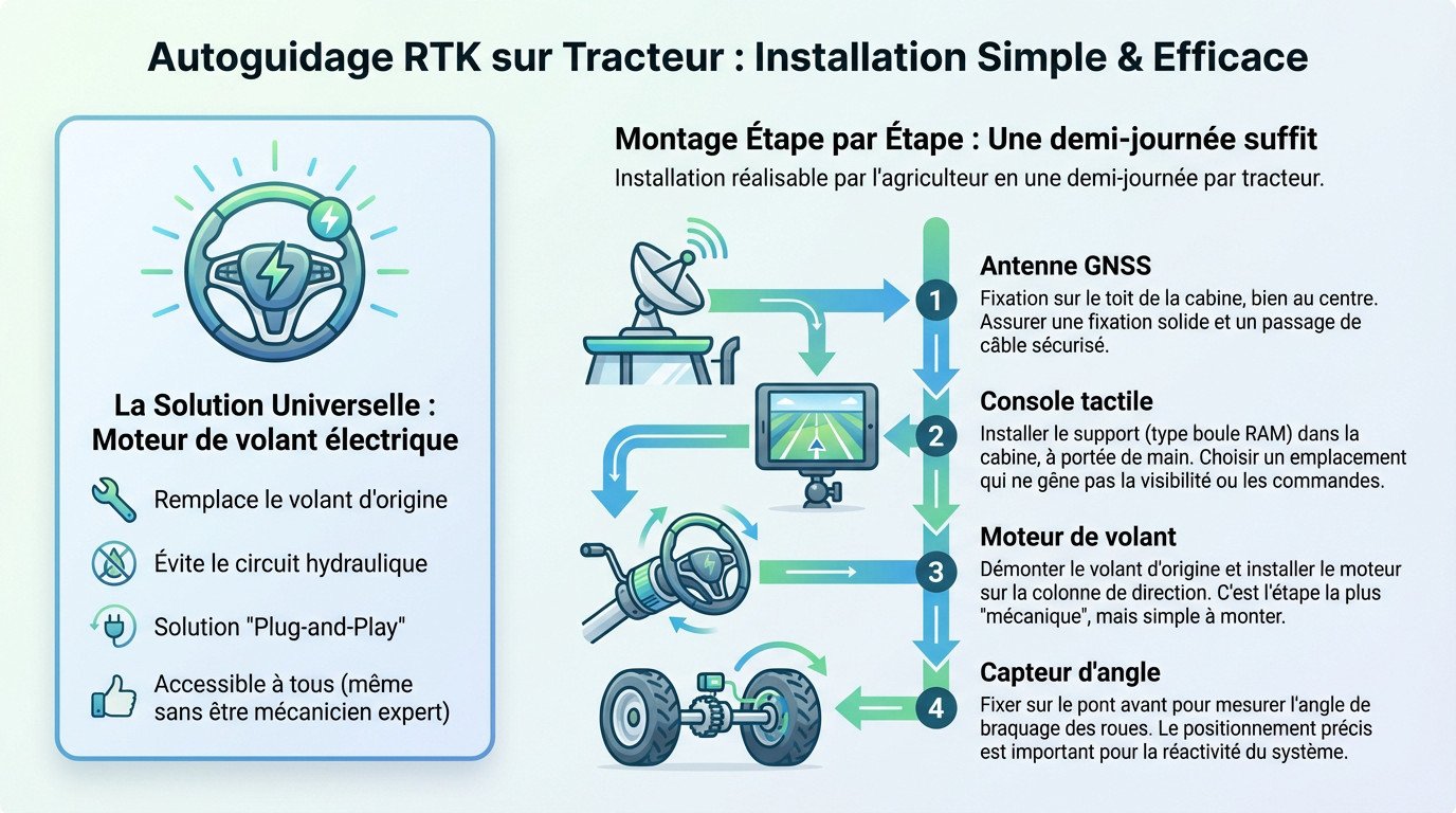 Installation d'un moteur de volant électrique pour autoguidage RTK sur un tracteur Renault Agriculture