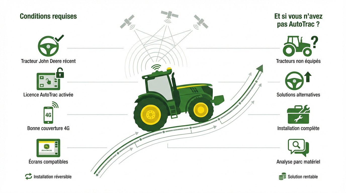 Infographie sur le guidage RTK et l'agriculture de précision pour tracteur John Deere