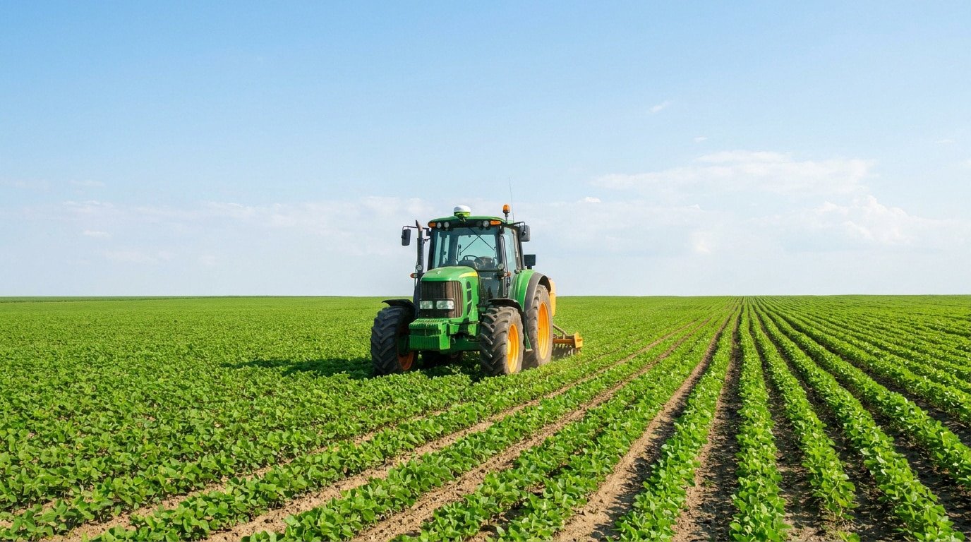 Tracteur John Deere en culture en rangs pour comprendre AutoPath et guidage RTK